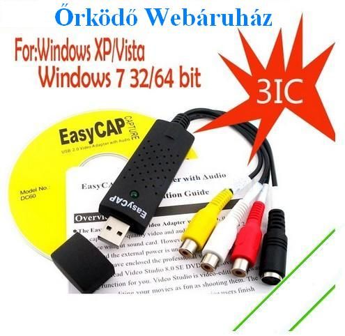 Easycap video digitalizáló dc60 ------ DigitalizálóEasycap DC60 3IC Win98 , Win2000, XP op. rendszer XP,Vista,Win7 32-62bit op. rendszer