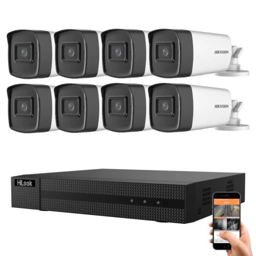 Hikvision HiLook 5 megapixeles 8 kamerás rendszer 80 méter látótávolság