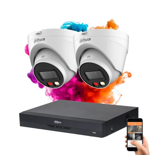 Dahua 2 dome biztonsági kamerás IP kamera rendszer 4MP színes éjszakai képpel