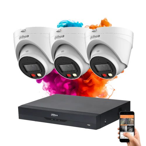 Dahua 3 dome biztonsági kamerás IP kamera rendszer 4MP színes éjszakai képpel
