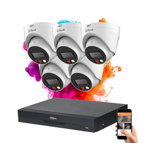 Dahua 5 dome biztonsági kamerás IP kamera rendszer 4MP színes éjszakai képpel