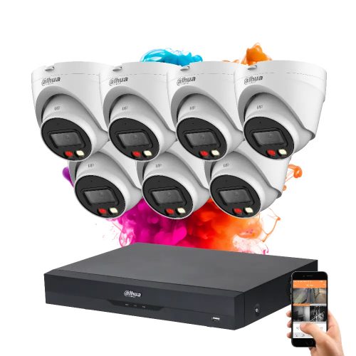 Dahua 7 dome biztonsági kamerás IP kamera rendszer 4MP színes éjszakai képpel