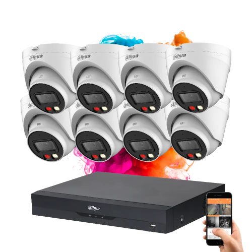 Dahua 8 dome biztonsági kamerás IP kamera rendszer 4MP színes éjszakai képpel