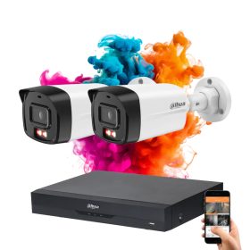   Dahua 2 biztonsági kamerás IP kamera rendszer 4MP színes éjszakai képpel