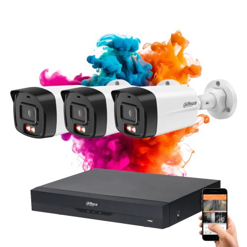 Dahua 3 biztonsági kamerás IP kamera rendszer 4MP színes éjszakai képpel