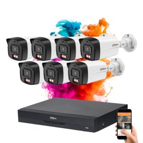   Dahua 7 biztonsági kamerás IP kamera rendszer 4MP színes éjszakai képpel