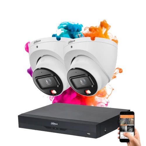 Dahua 2 dome biztonsági kamerás IP kamera rendszer 8MP színes éjszakai képpel