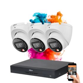   Dahua 3 dome biztonsági kamerás IP kamera rendszer 8MP színes éjszakai képpel