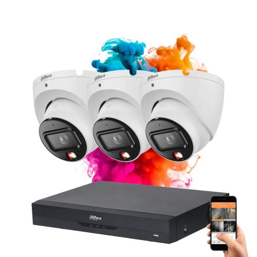 Dahua 3 dome biztonsági kamerás IP kamera rendszer 8MP színes éjszakai képpel
