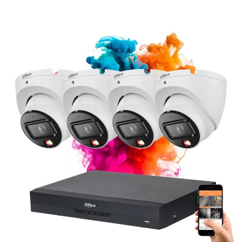 Dahua 4 dome biztonsági kamerás IP kamera rendszer 8MP színes éjszakai képpel