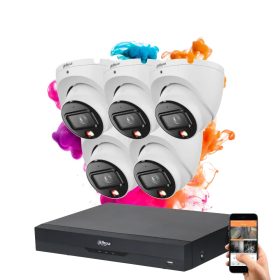   Dahua 5 dome biztonsági kamerás IP kamera rendszer 8MP színes éjszakai képpel