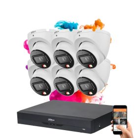   Dahua 6 dome biztonsági kamerás IP kamera rendszer 8MP színes éjszakai képpel