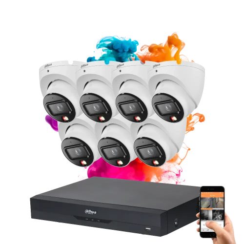 Dahua 7 dome biztonsági kamerás IP kamera rendszer 8MP színes éjszakai képpel