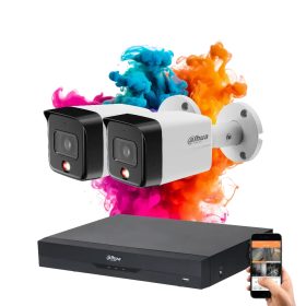   Dahua 2 biztonsági kamerás IP kamera rendszer 8MP színes éjszakai képpel