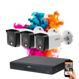   Dahua 3 biztonsági kamerás IP kamera rendszer 8MP színes éjszakai képpel