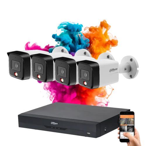 Dahua 4 biztonsági kamerás IP kamera rendszer 8MP színes éjszakai képpel