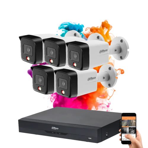 Dahua 5 biztonsági kamerás IP kamera rendszer 8MP színes éjszakai képpel
