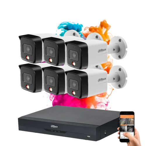 Dahua 6 biztonsági kamerás IP kamera rendszer 8MP színes éjszakai képpel