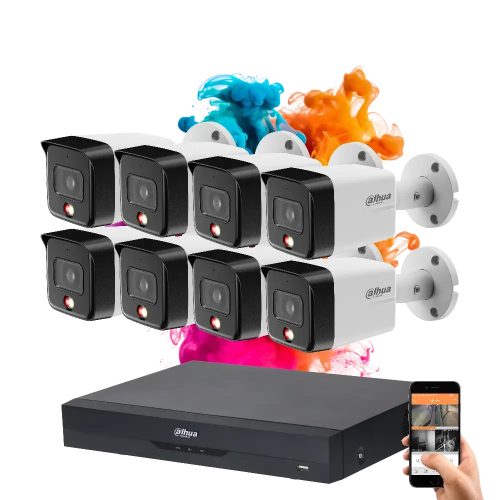 Dahua 8 biztonsági kamerás IP kamera rendszer 8MP színes éjszakai képpel