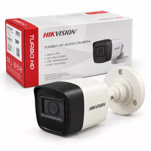 Hikvision DS-2CE16H0T-ITPFS Analóg kültéri biztonsági kamera (5MP, 2.8mm, kültéri, Smart IR 25M, IP67, mikrofon)