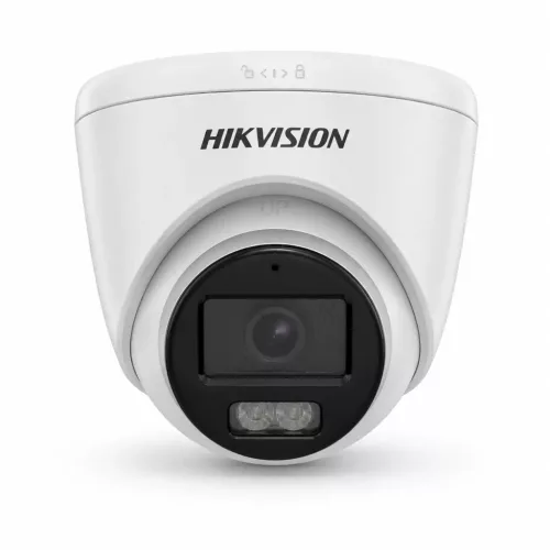 Hikvision DS-2CE72KF0T-LFS ColorVu dome biztonsági kamera színes éjjellátással (5MP, kültéri, hibrid LED, 2.8mm, IP67, mikrofon)
