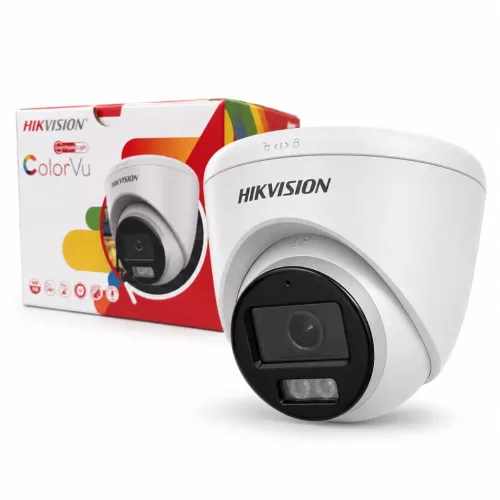 Hikvision DS-2CE72KF0T-LFS ColorVu dome biztonsági kamera színes éjjellátással (5MP, kültéri, hibrid LED, 2.8mm, IP67, mikrofon)