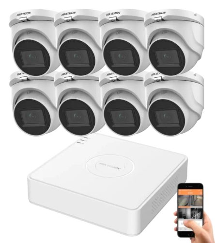 Hikvision 5 megapixeles 8 dome kamerás rendszer 30 méteres látótávolsággal