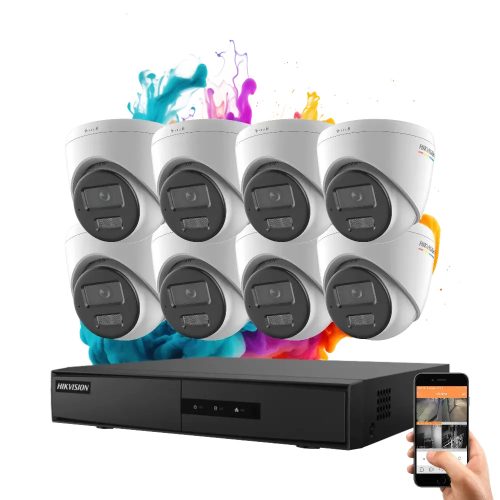 Hikvision ColorVu 8 kamerás IP dome kamera rendszer 4MP színes éjszakai képpel