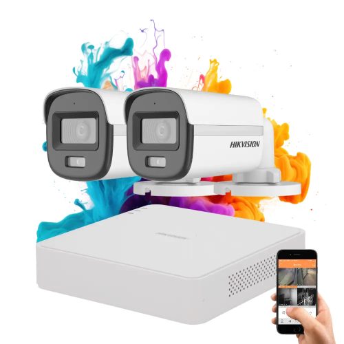 Hikvision ColorVu 2 kamerás biztonsági kamera rendszer 5MP színes éjszakai képpel