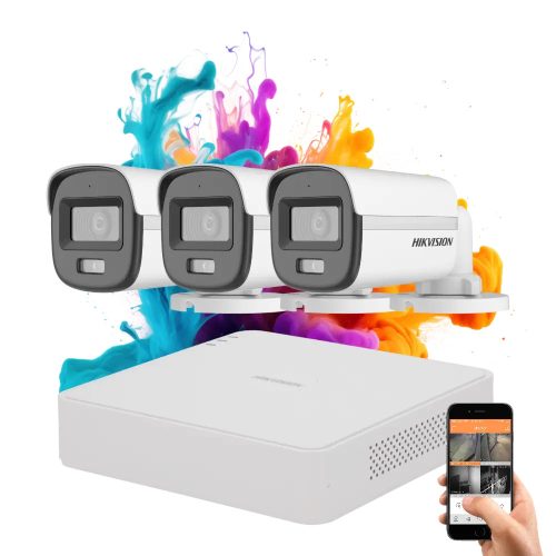 Hikvision ColorVu 3 kamerás biztonsági kamera rendszer 5MP színes éjszakai képpel