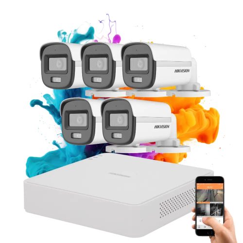Hikvision ColorVu 5 kamerás biztonsági kamera rendszer 5MP színes éjszakai képpel