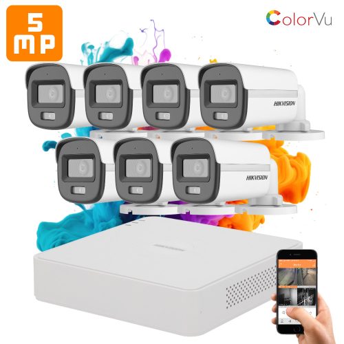 Hikvision ColorVu 7 kamerás biztonsági kamera rendszer 5MP színes éjszakai képpel