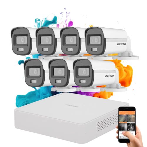 Hikvision ColorVu 7 kamerás biztonsági kamera rendszer 5MP színes éjszakai képpel