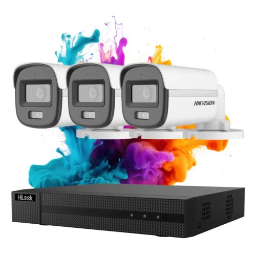 Hikvision HiLook ColorVu 3 kamerás biztonsági kamera rendszer 5MP színes éjszakai képpel