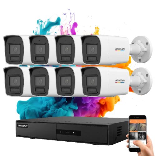 Hikvision ColorVu 8 kamerás IP kamera rendszer 6MP színes éjszakai képpel