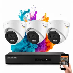  Hikvision ColorVu 3 kamerás IP dome kamera rendszer 6MP színes éjszakai képpel