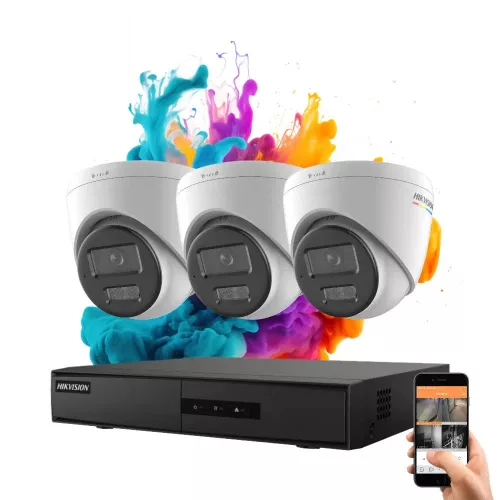 Hikvision ColorVu 3 kamerás IP dome kamera rendszer 6MP színes éjszakai képpel