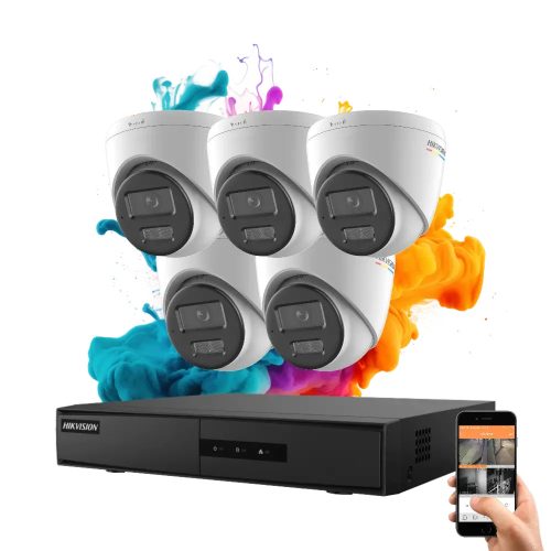 Hikvision ColorVu 5 kamerás IP dome kamera rendszer 4MP színes éjszakai képpel