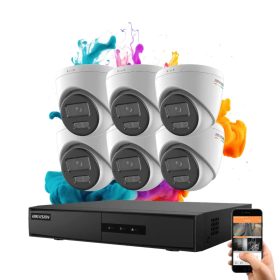 Hikvision ColorVu 6 kamerás IP dome kamera rendszer 4MP színes éjszakai képpel