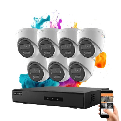 Hikvision ColorVu 7 kamerás IP dome kamera rendszer 4MP színes éjszakai képpel