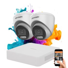   Hikvision ColorVu 2 kamerás biztonsági dome kamera rendszer 5MP színes éjszakai képpel