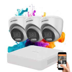   Hikvision ColorVu 3 kamerás biztonsági dome kamera rendszer 5MP színes éjszakai képpel