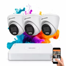   Hikvision ColorVu 3 kamerás biztonsági dome kamera rendszer 5MP színes éjszakai képpel
