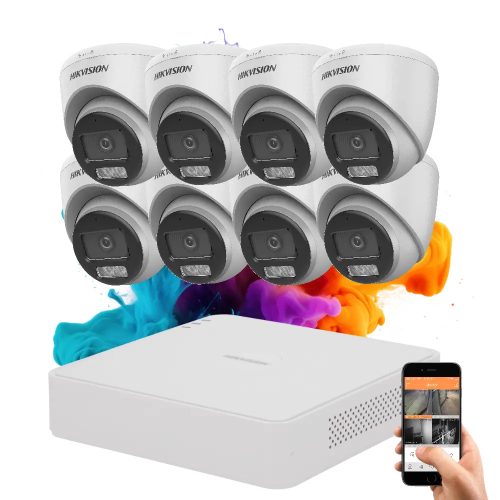 Hikvision ColorVu 8 kamerás biztonsági dome kamera rendszer 5MP színes éjszakai képpel