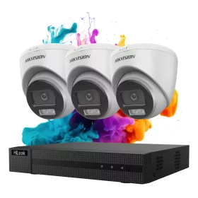  Hikvision HiLook ColorVu 3 kamerás biztonsági dome kamera rendszer 5MP színes éjszakai képpel