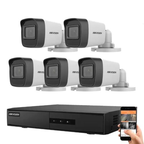 Hikvision 5 biztonsági kamerás IP kamera rendszer 2MP Full HD