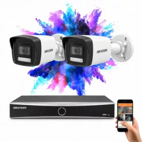   Hikvision 2 biztonsági kamerás IP kamera rendszer 8MP színes éjjellátással