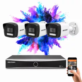   Hikvision 3 biztonsági kamerás IP kamera rendszer 8MP színes éjjellátással
