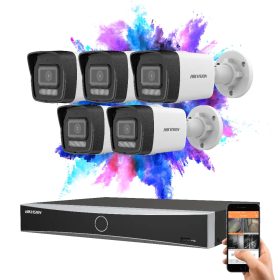   Hikvision 5 biztonsági kamerás IP kamera rendszer 8MP színes éjjellátással