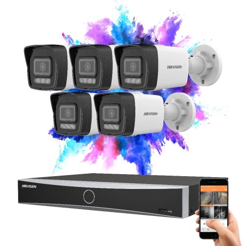 Hikvision 5 biztonsági kamerás IP kamera rendszer 8MP színes éjjellátással